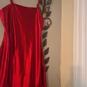 Red Satin Slip Dress with Thin Straps